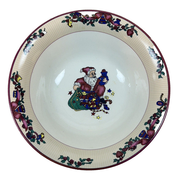 Vtg GEI Design Christmas Holiday Santa Serving Bowl 9.25" Vegetable Side - Picture 1 of 5